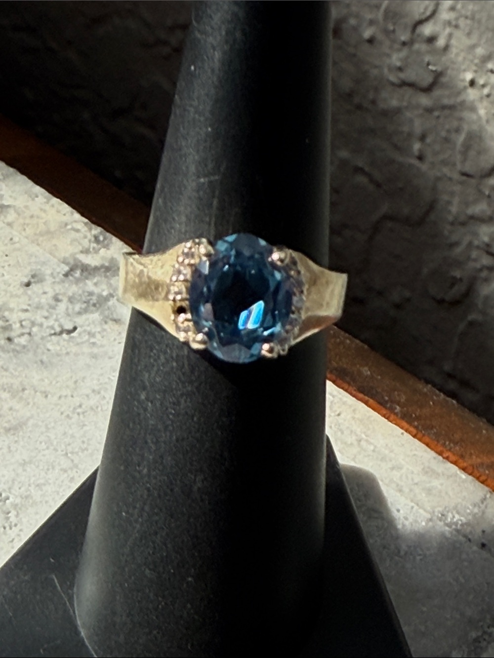 Vintage Blue Topaz Ring with CZ Stones